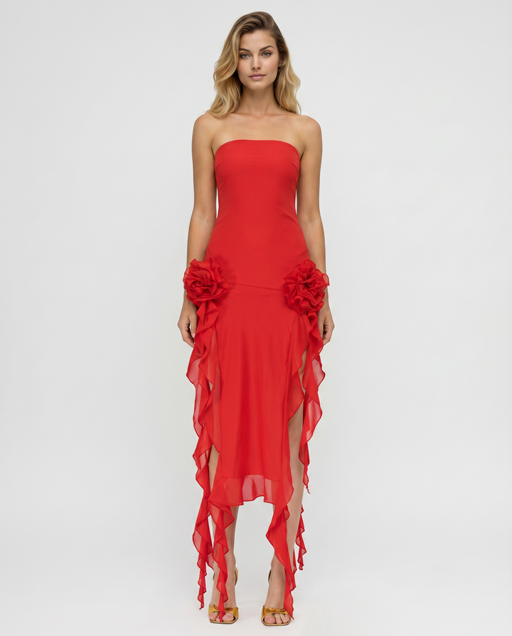 Jane | Midi Dress with Ruffle Tulle Panels