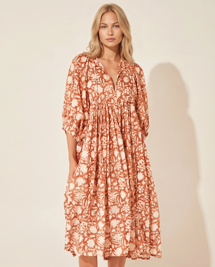 Mona | Midi Boho Dress with Floral Print