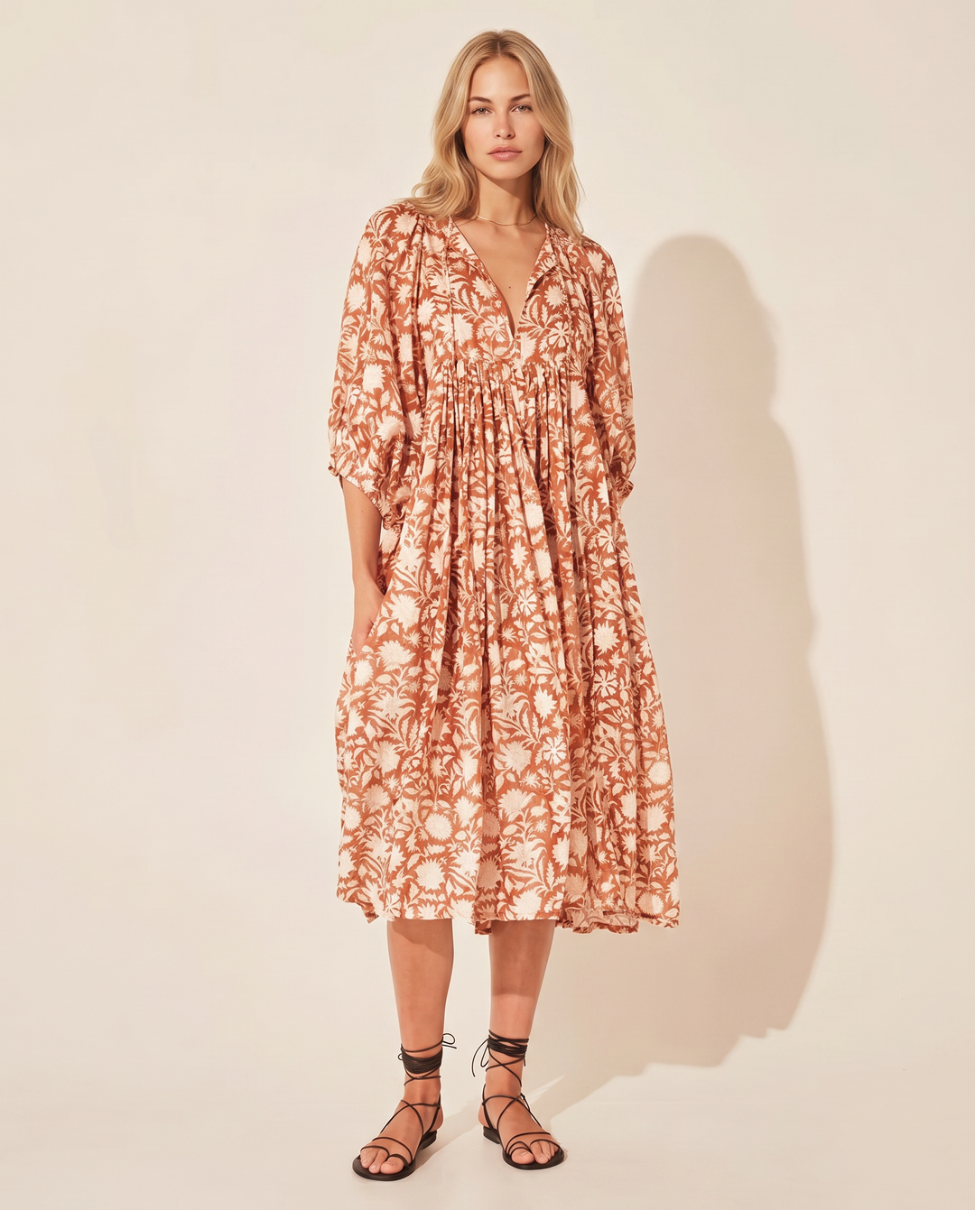 Mona | Midi Boho Dress with Floral Print