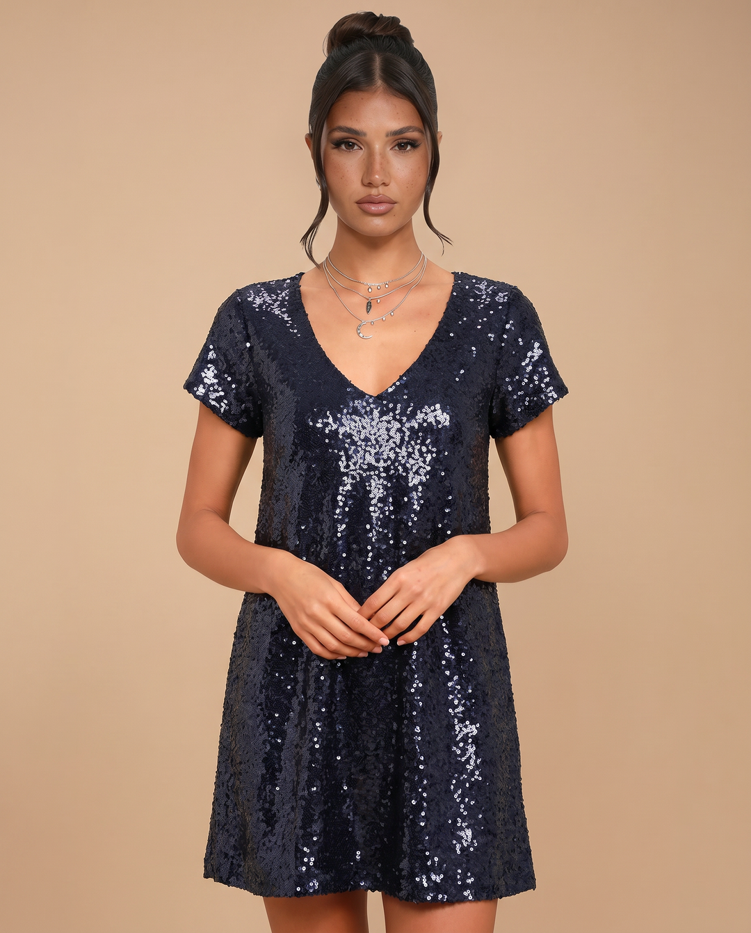 Dahlia | Sequin Mini Shift Dress with V-Neck