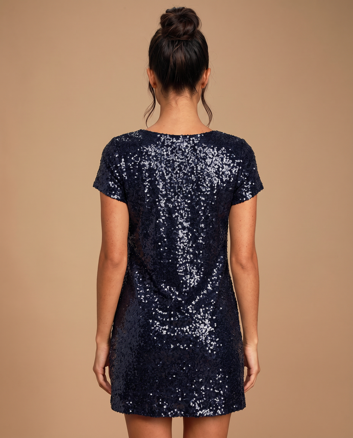 Dahlia | Sequin Mini Shift Dress with V-Neck