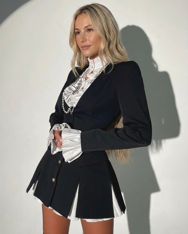 Tenley | Mini Shirt Dress with Ruffle Detail
