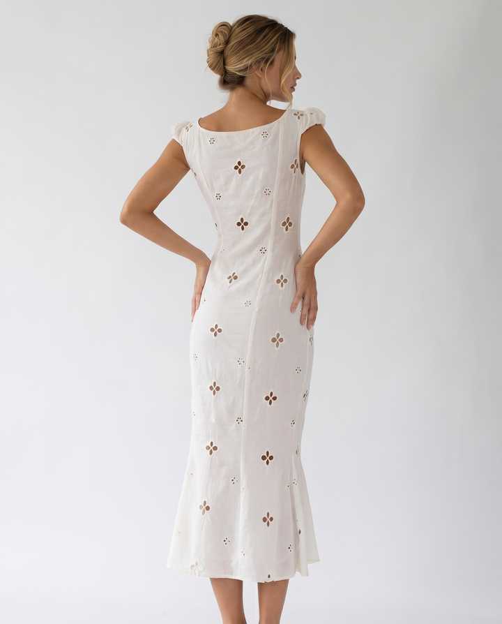 Izabelle | Midi Dress with Sweetheart Neckline and Cap Sleeves