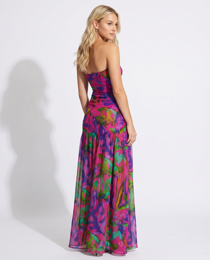 Lucille | Strapless Maxi Dress with Sheer Skirt