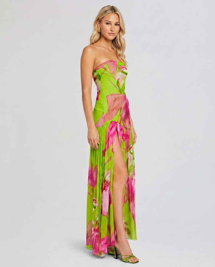 Lucille | Strapless Maxi Dress with Sheer Skirt