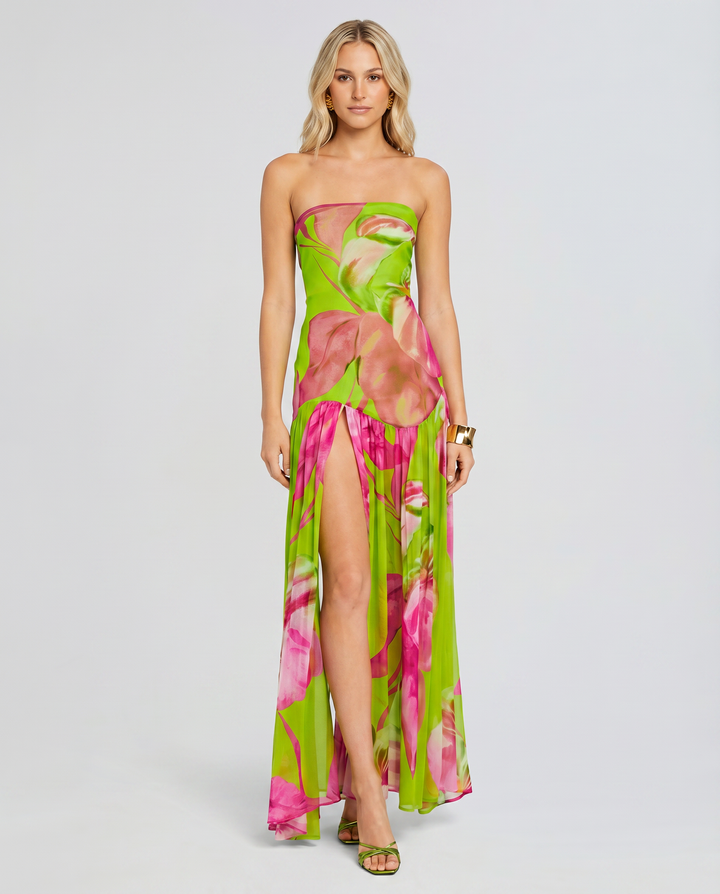 Lucille | Strapless Maxi Dress with Sheer Skirt