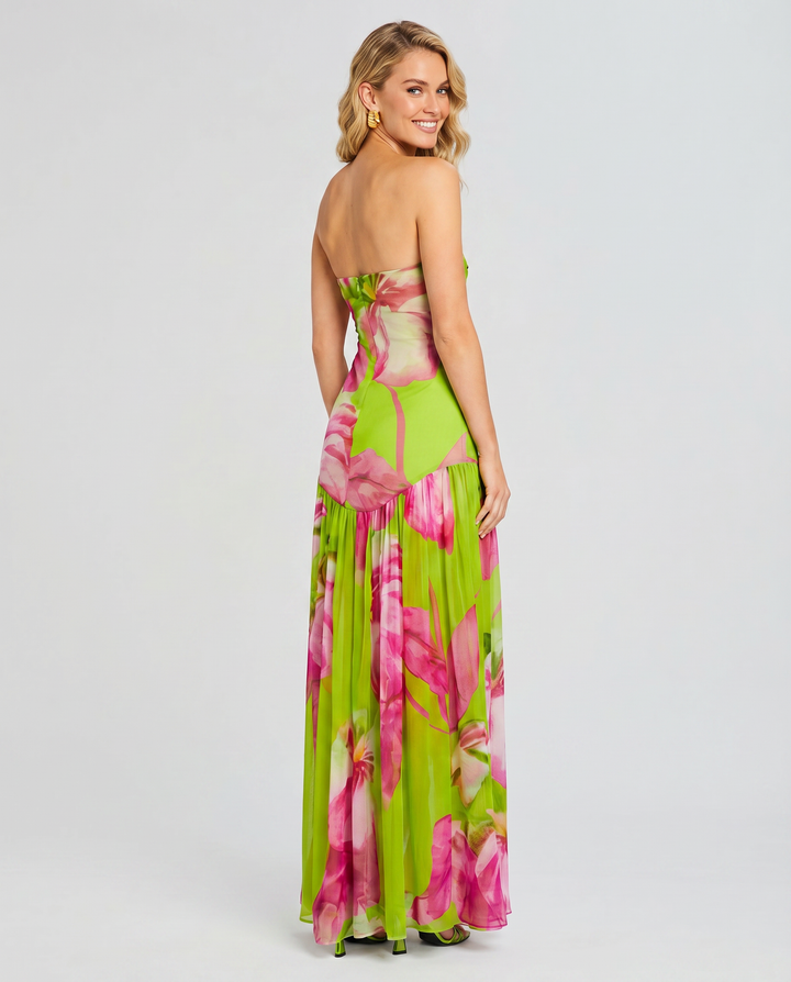 Lucille | Strapless Maxi Dress with Sheer Skirt