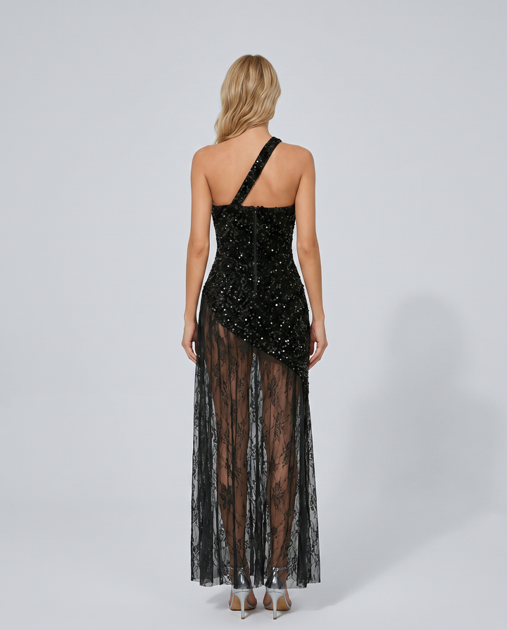 Beverly | Maxi Dress with One Shoulder and Lace Overlay