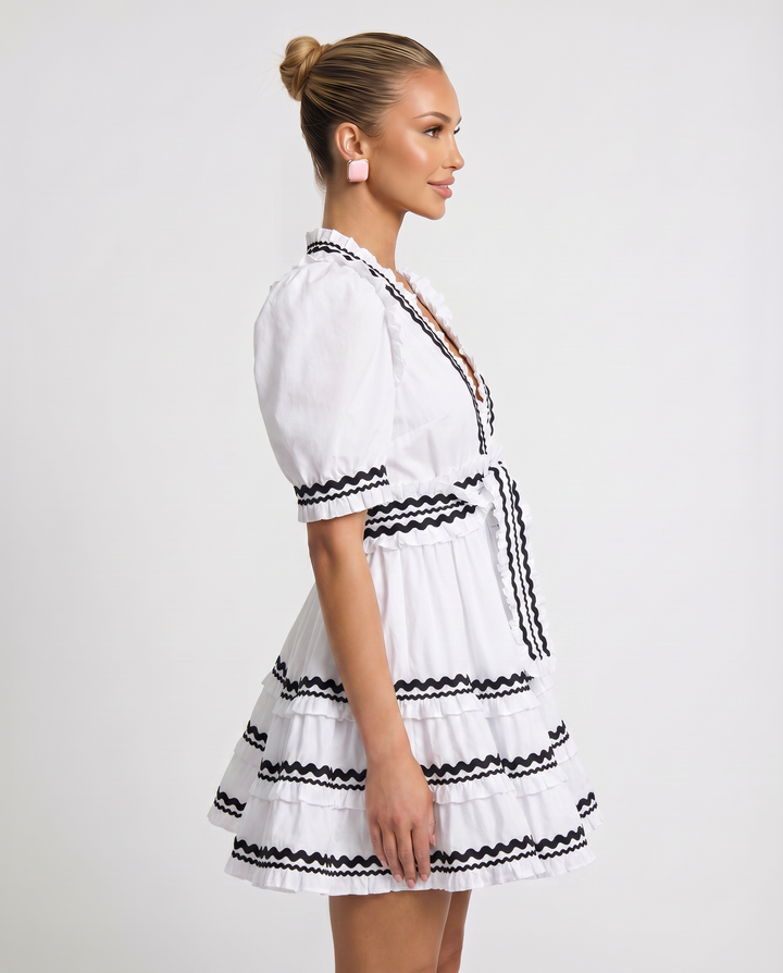 Nellie | Mini Dress with Puff Sleeves and Ruffle Trim