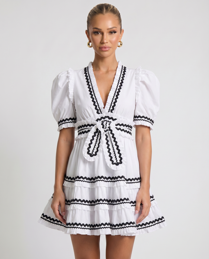 Nellie | Mini Dress with Puff Sleeves and Ruffle Trim