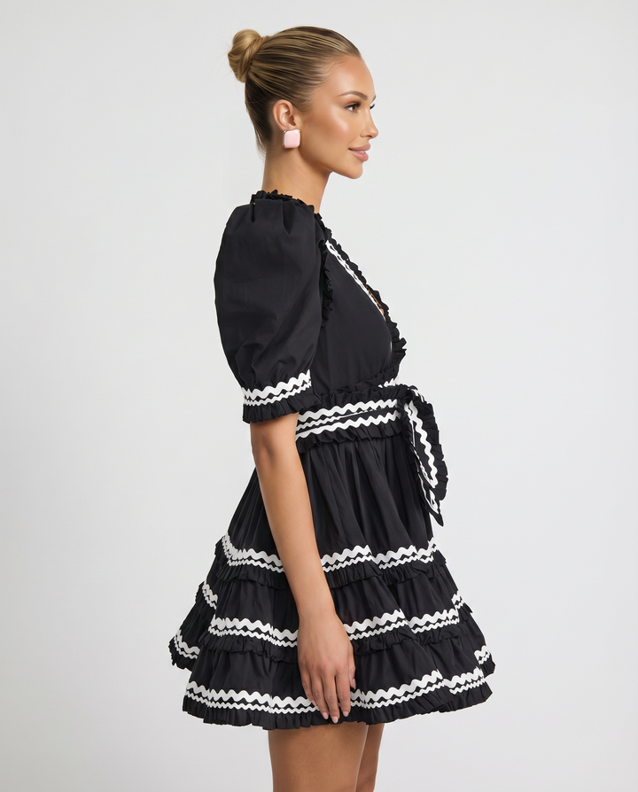 Nellie | Mini Dress with Puff Sleeves and Ruffle Trim