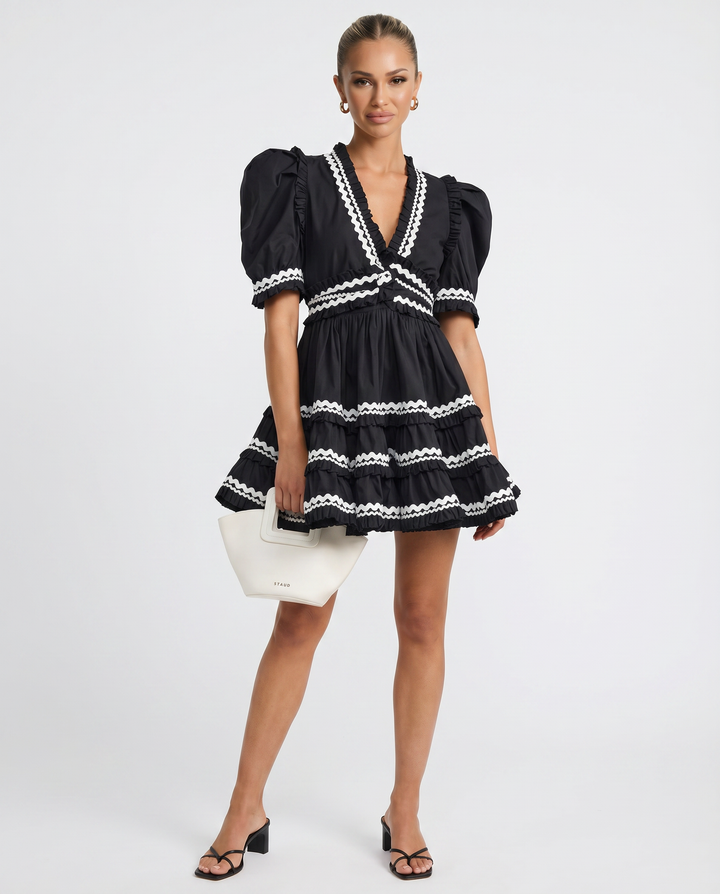 Nellie | Mini Dress with Puff Sleeves and Ruffle Trim
