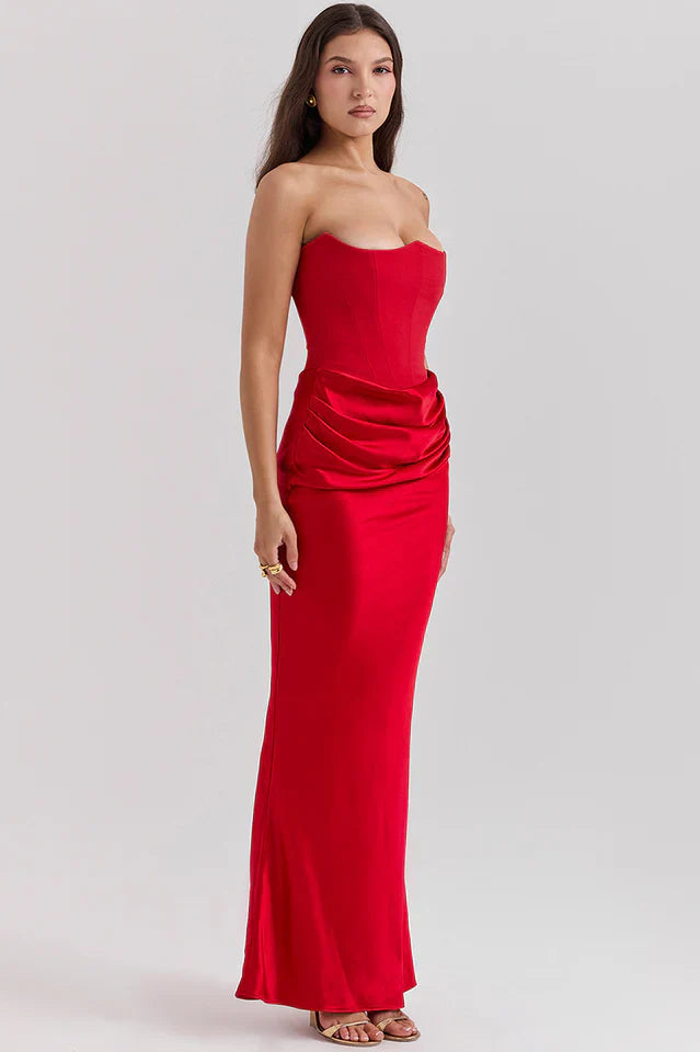 Kris | Maxi Dress with Strapless Bustier and Draped Skirt
