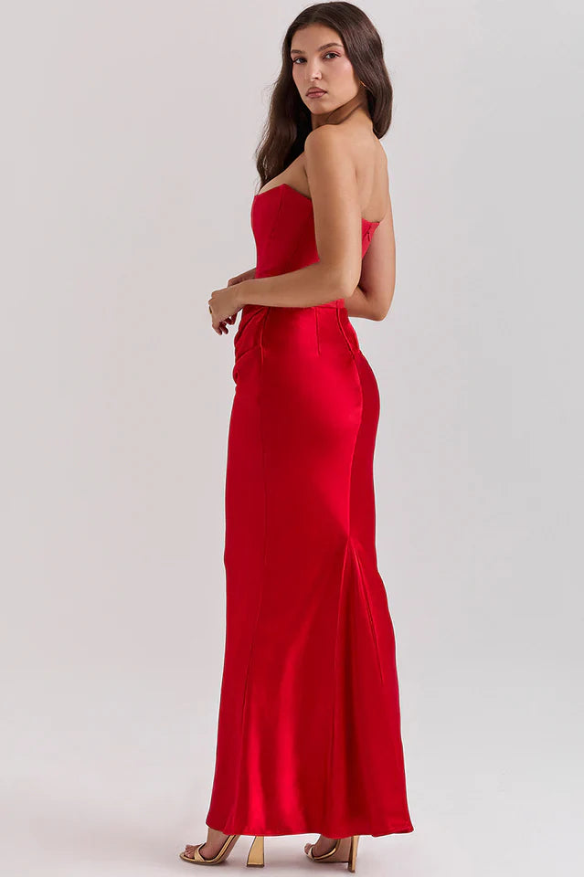 Kris | Maxi Dress with Strapless Bustier and Draped Skirt