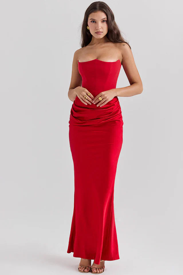 Kris | Maxi Dress with Strapless Bustier and Draped Skirt