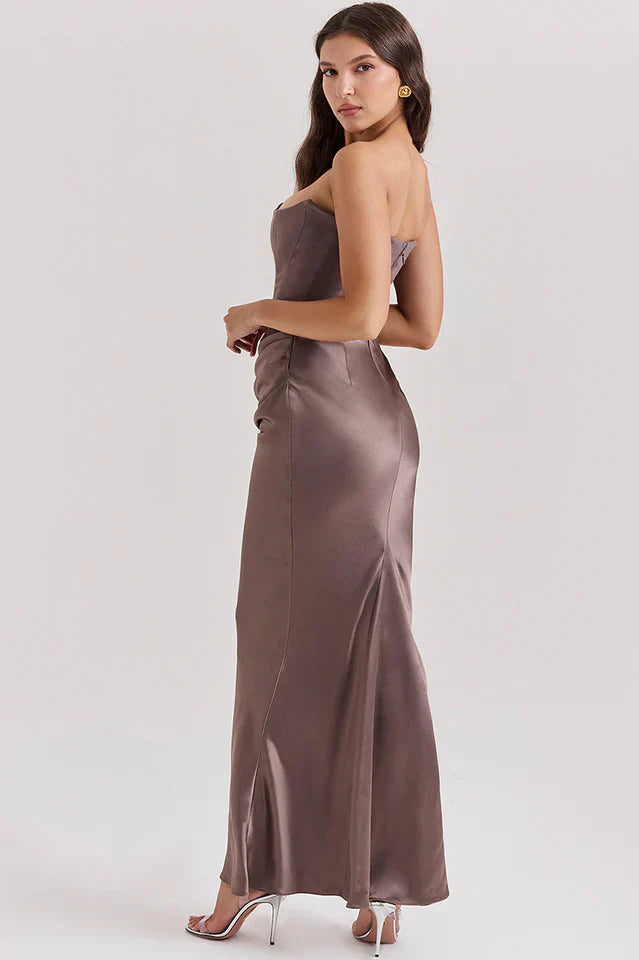 Kris | Maxi Dress with Strapless Bustier and Draped Skirt