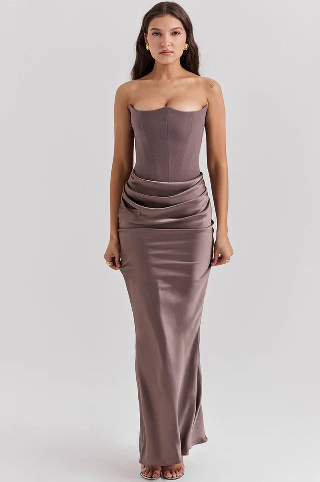 Kris | Maxi Dress with Strapless Bustier and Draped Skirt