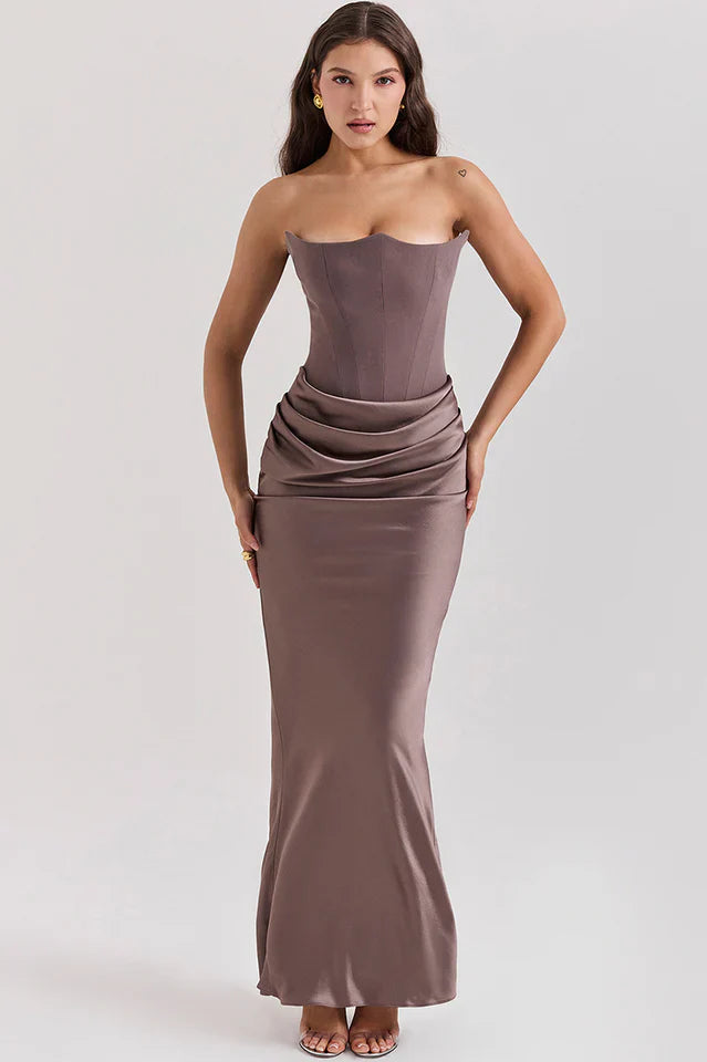 Kris | Maxi Dress with Strapless Bustier and Draped Skirt