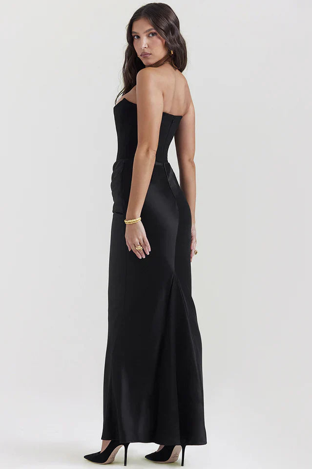 Kris | Maxi Dress with Strapless Bustier and Draped Skirt