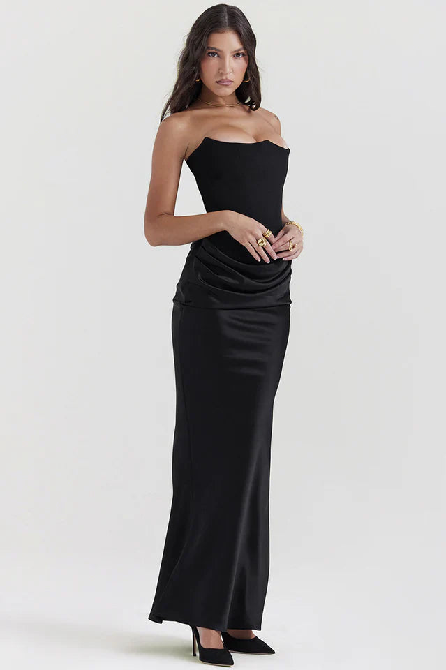Kris | Maxi Dress with Strapless Bustier and Draped Skirt