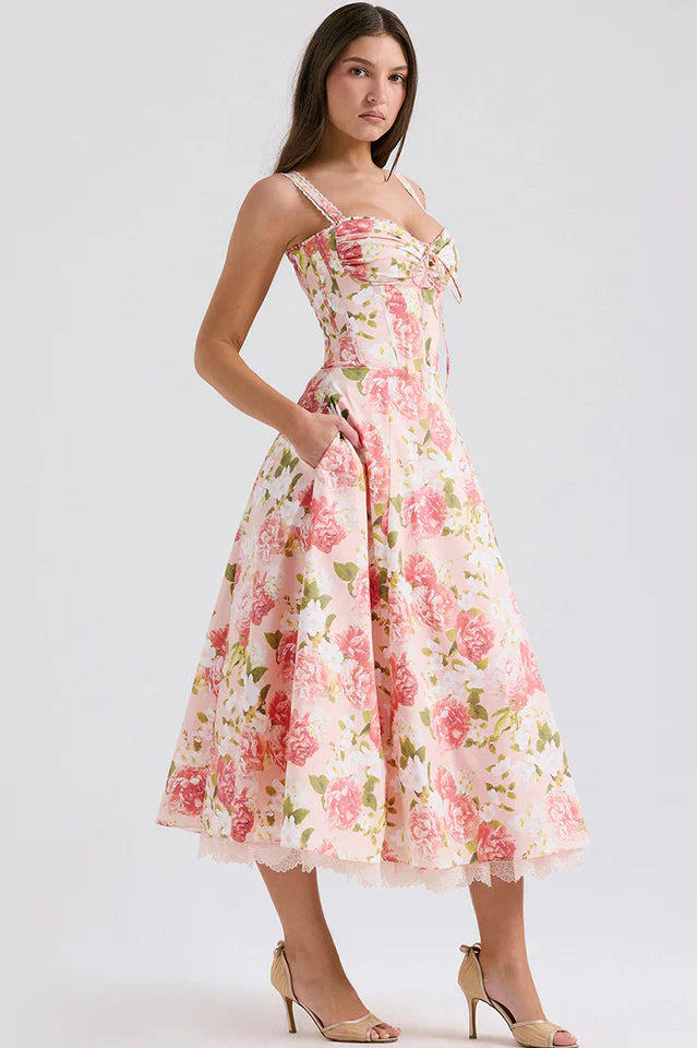Ann | Midi Sundress with Floral Print