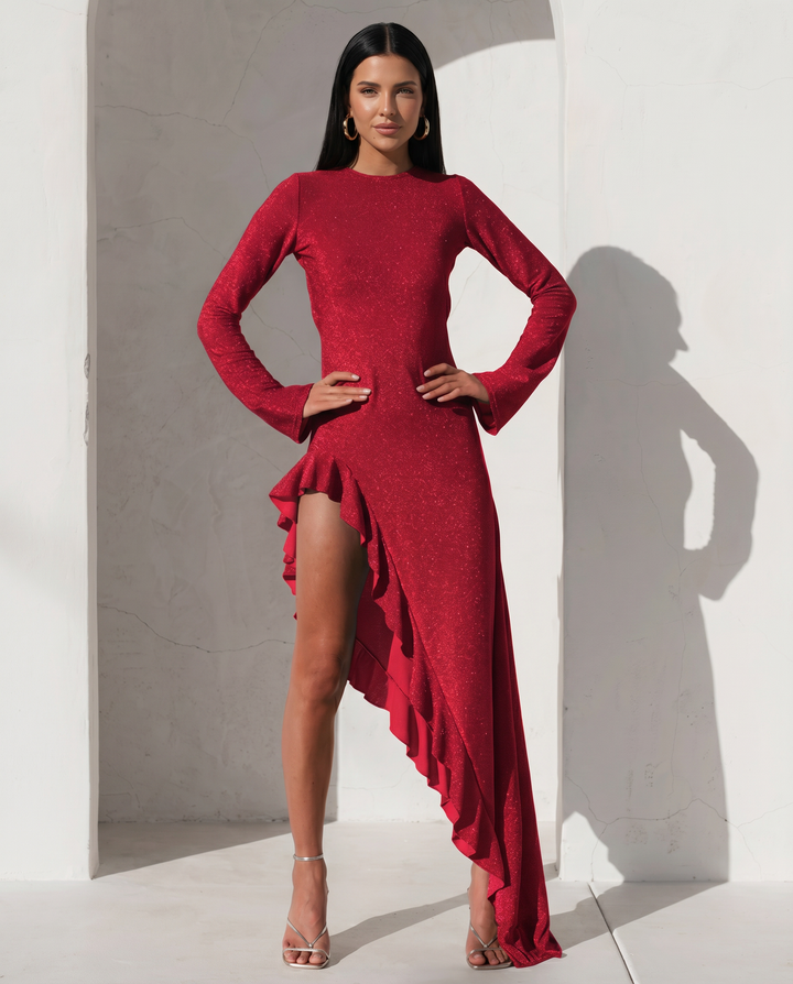 Holly | Asymmetrical Maxi Dress with Ruffle Hem