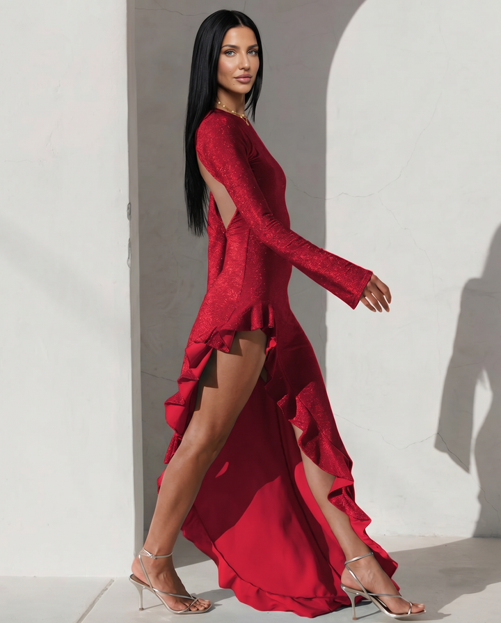 Holly | Asymmetrical Maxi Dress with Ruffle Hem