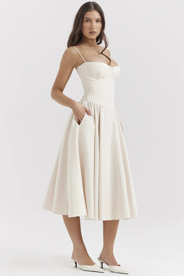 Thelma | Midi Sundress with Corset Bodice