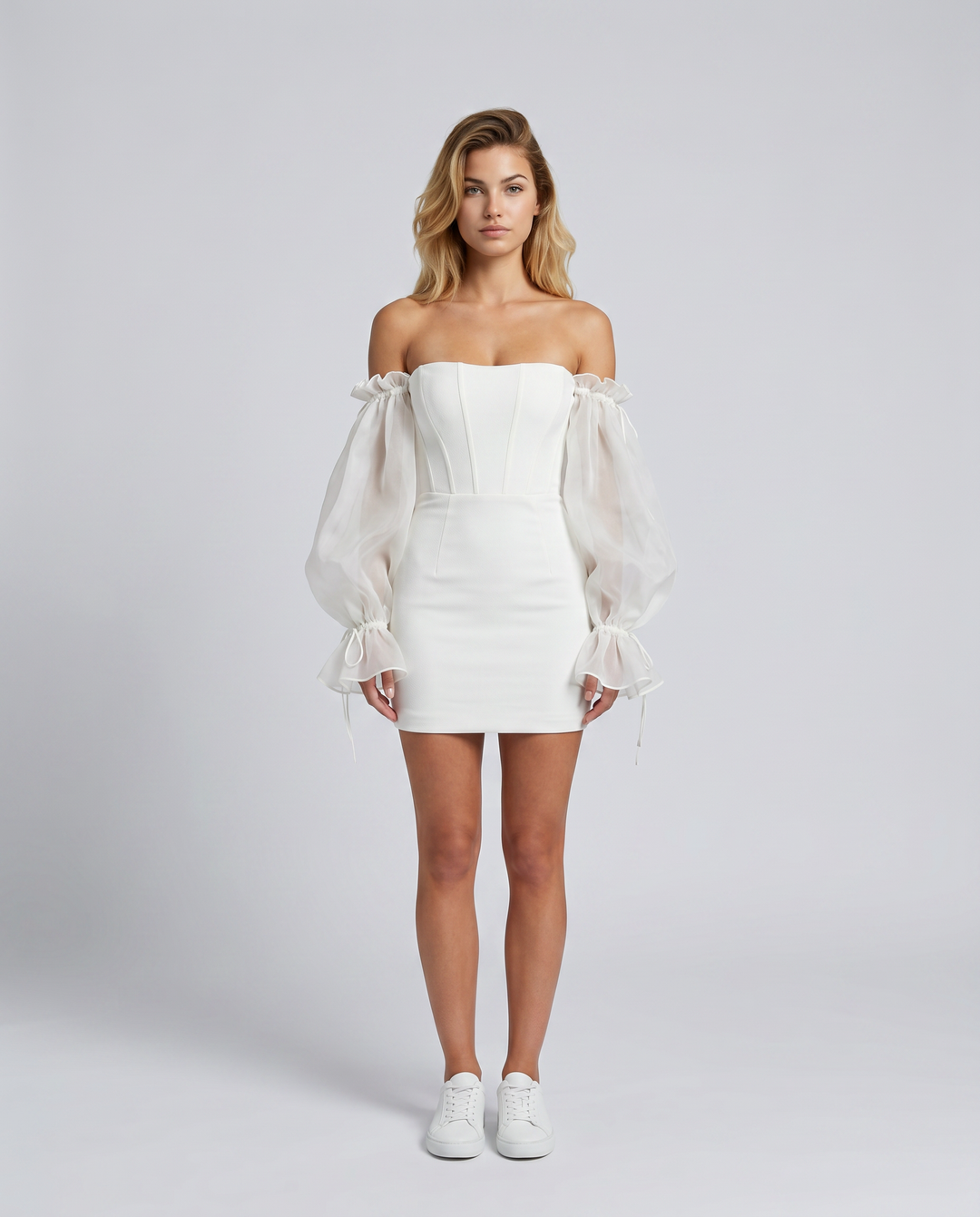 Joni | Mini Dress with Corset Bodice and Sheer Sleeves