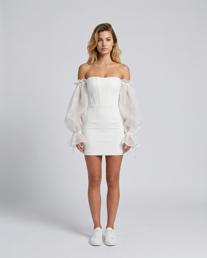Joni | Mini Dress with Corset Bodice and Sheer Sleeves
