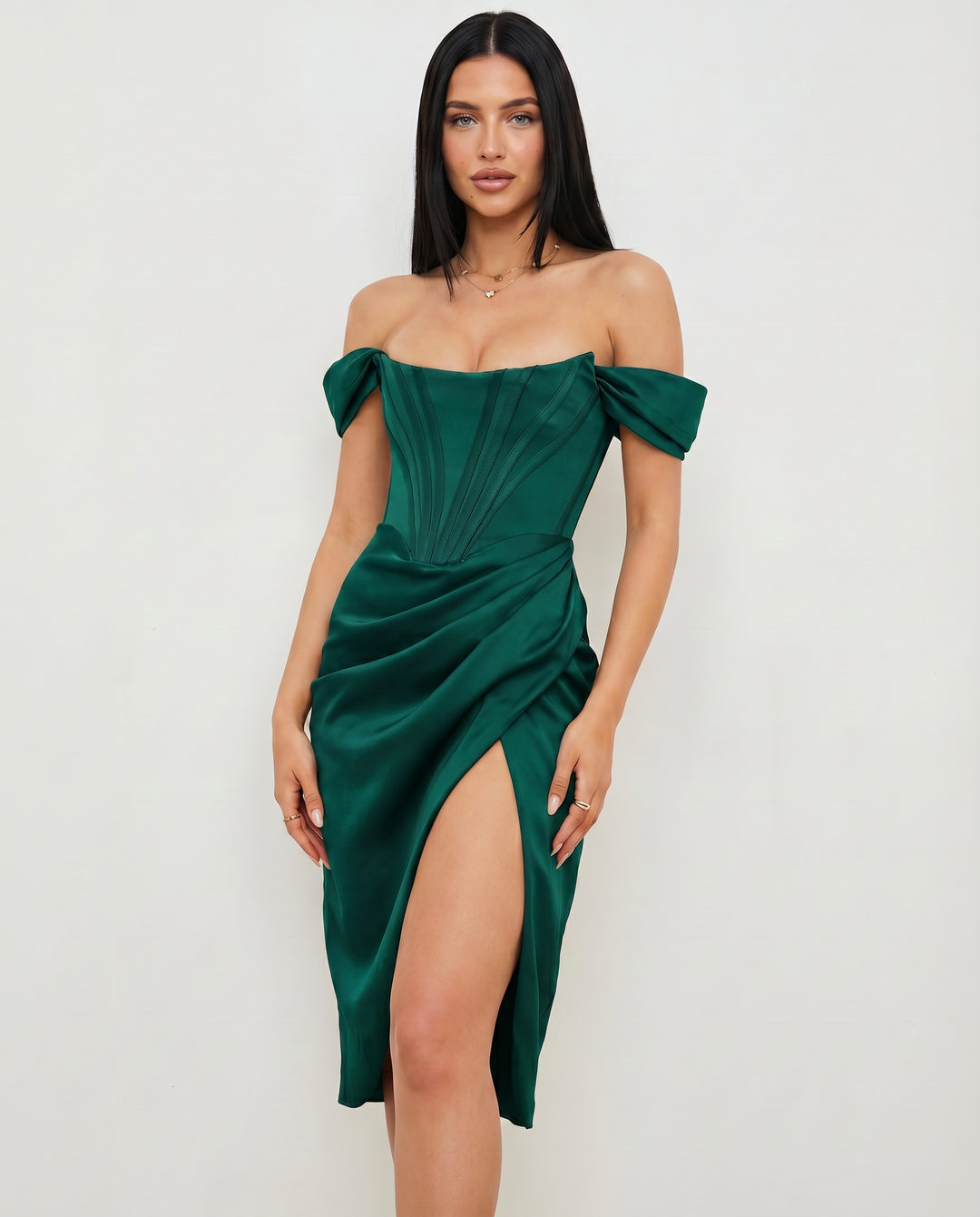 Doris | Midi Dress with Corset Bodice and Side Slit