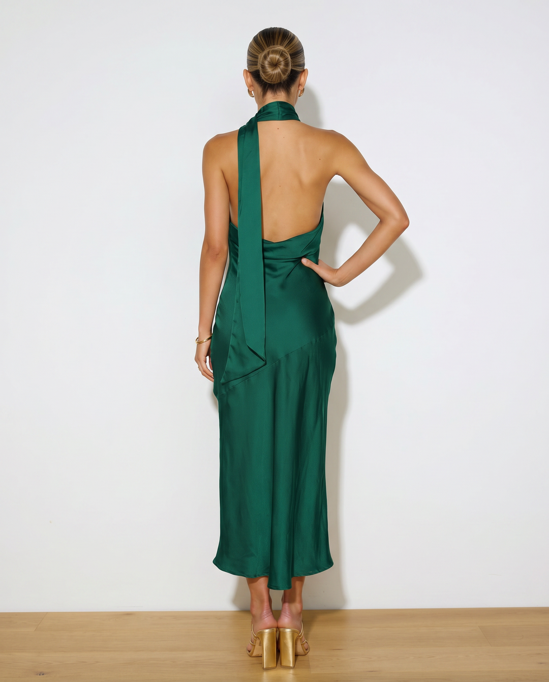 Harriet | Midi Satin Dress with Open Back