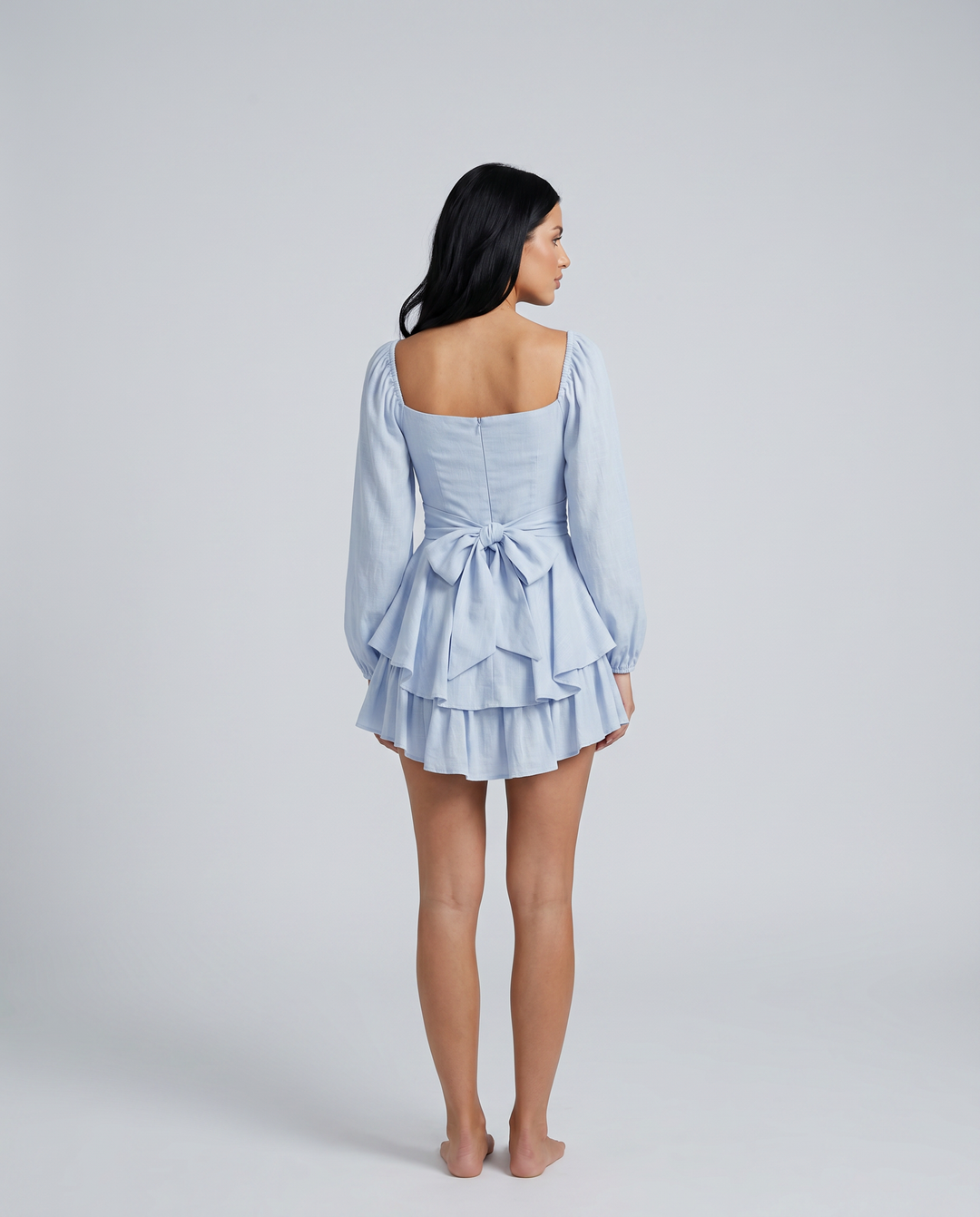 Kendra | Mini Dress with Square Neck and Tiered Ruffle Skirt