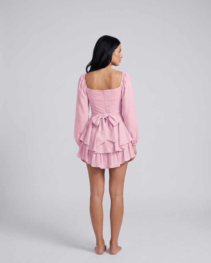 Kendra | Mini Dress with Square Neck and Tiered Ruffle Skirt