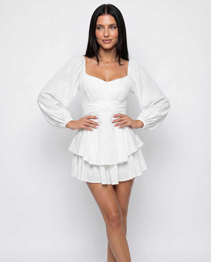 Kendra | Mini Dress with Square Neck and Tiered Ruffle Skirt