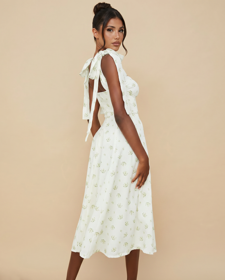Leigh | Midi Dress with Tie Shoulder Straps