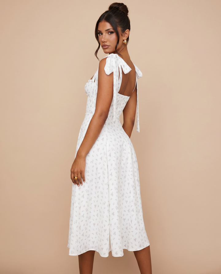 Leigh | Midi Dress with Tie Shoulder Straps