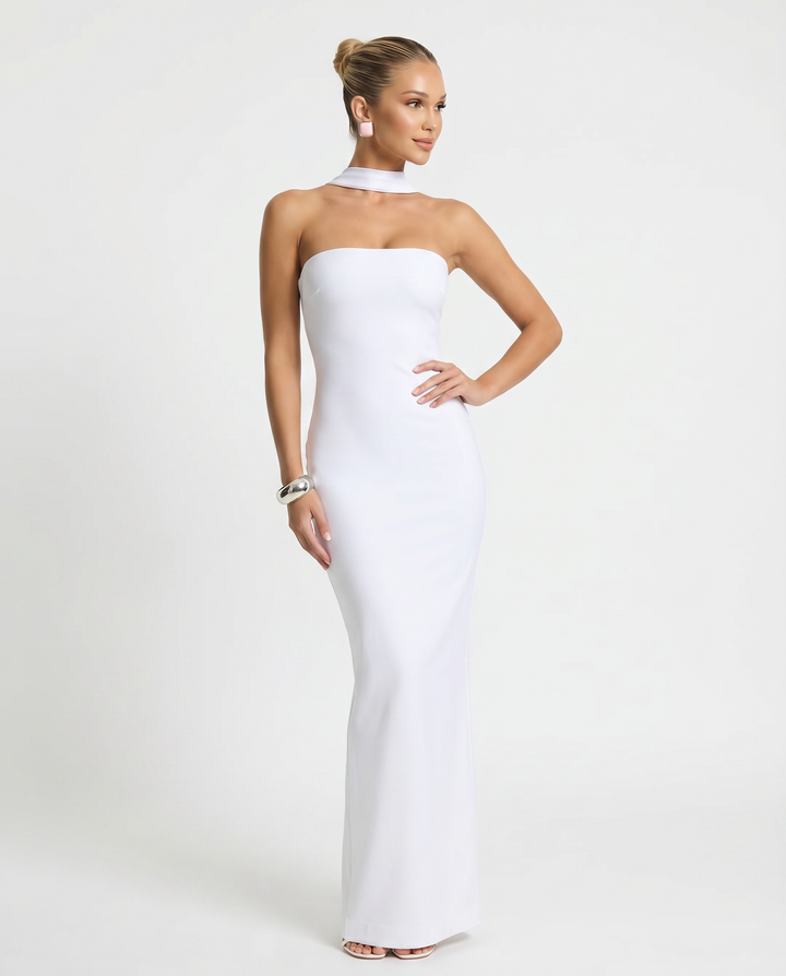 Aimee | Maxi Dress with Strapless Neckline and Back Slit