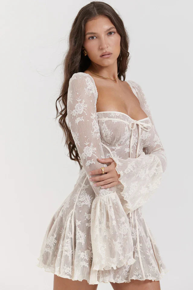 Jaime | Mini Dress with Lace Corset and Sheer Sleeves