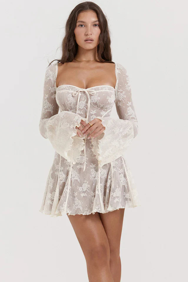 Jaime | Mini Dress with Lace Corset and Sheer Sleeves