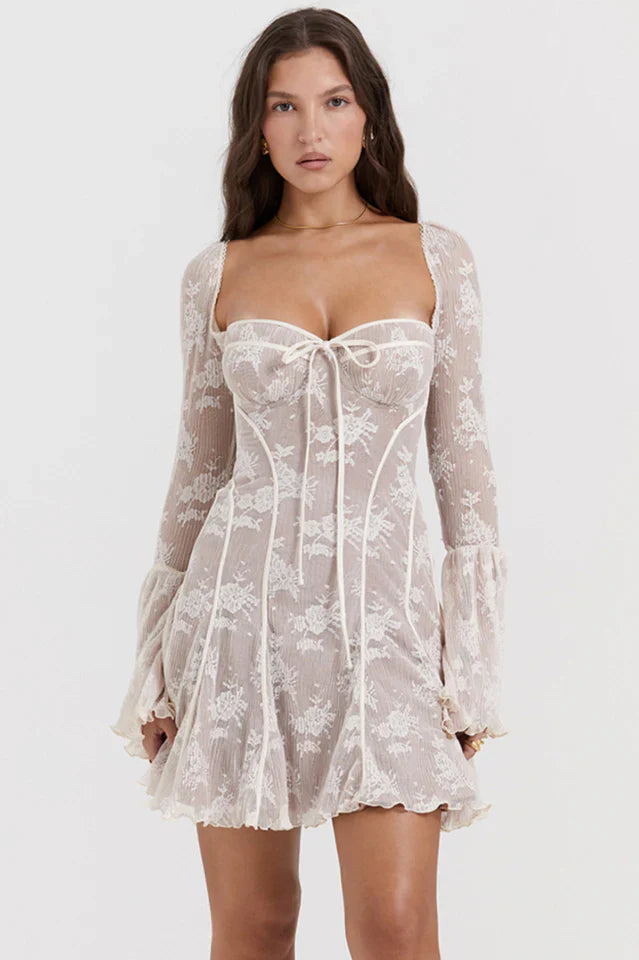 Jaime | Mini Dress with Lace Corset and Sheer Sleeves