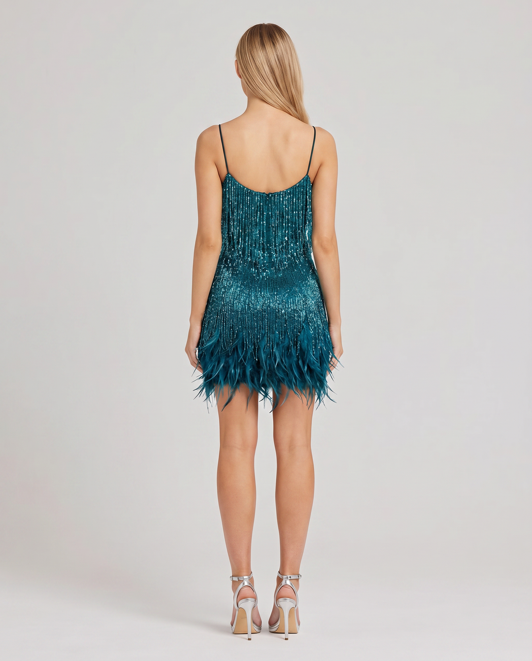 Marla | Mini Dress with Sequin Fringe and Feather Hem