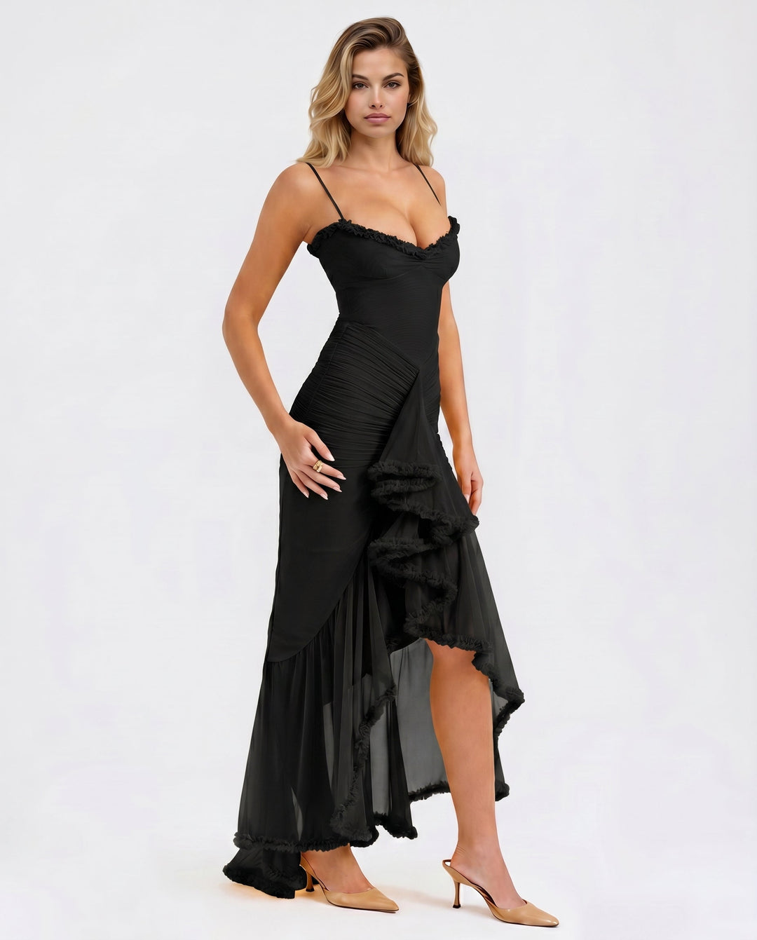 Leah | High-Low Dress with Ruffled Front