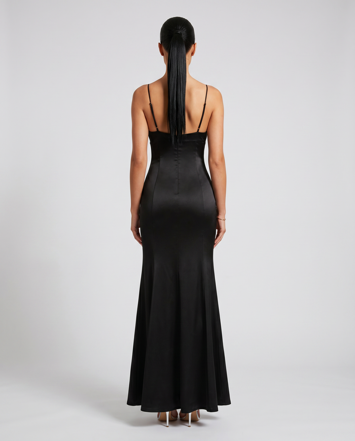 Eleanor | Satin Gown with Bow Detail and High Split