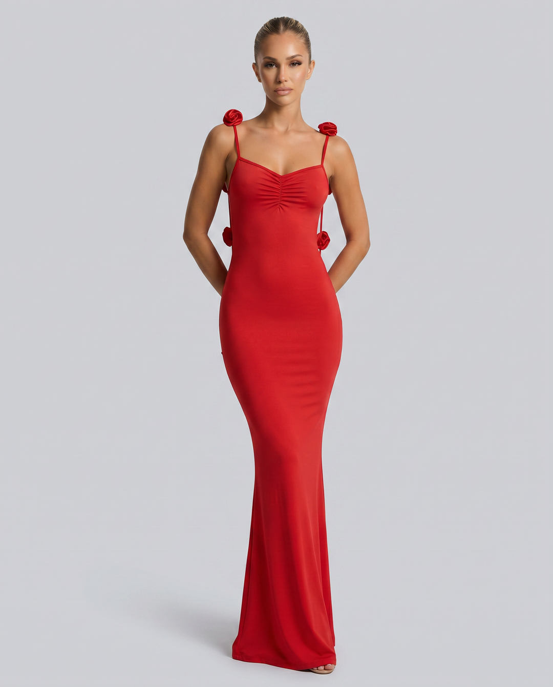 Elenora | Maxi Dress with Low Back and Floral Strap Detail
