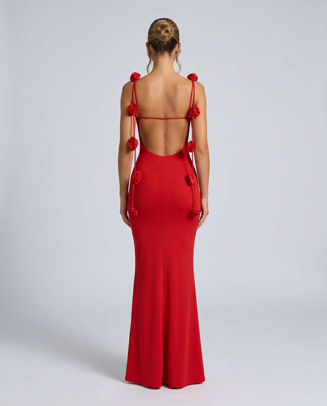 Elenora | Maxi Dress with Low Back and Floral Strap Detail
