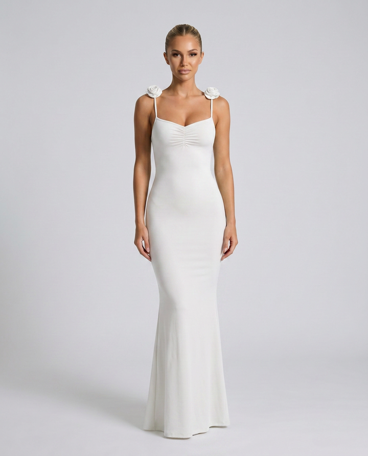 Elenora | Maxi Dress with Low Back and Floral Strap Detail