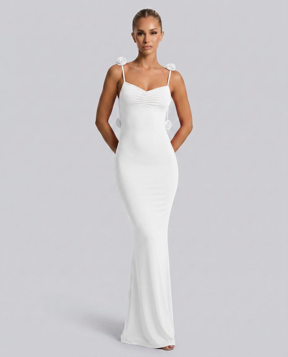 Elenora | Maxi Dress with Low Back and Floral Strap Detail