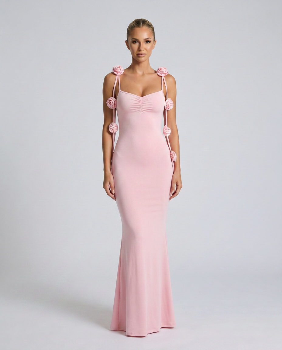 Elenora | Maxi Dress with Low Back and Floral Strap Detail
