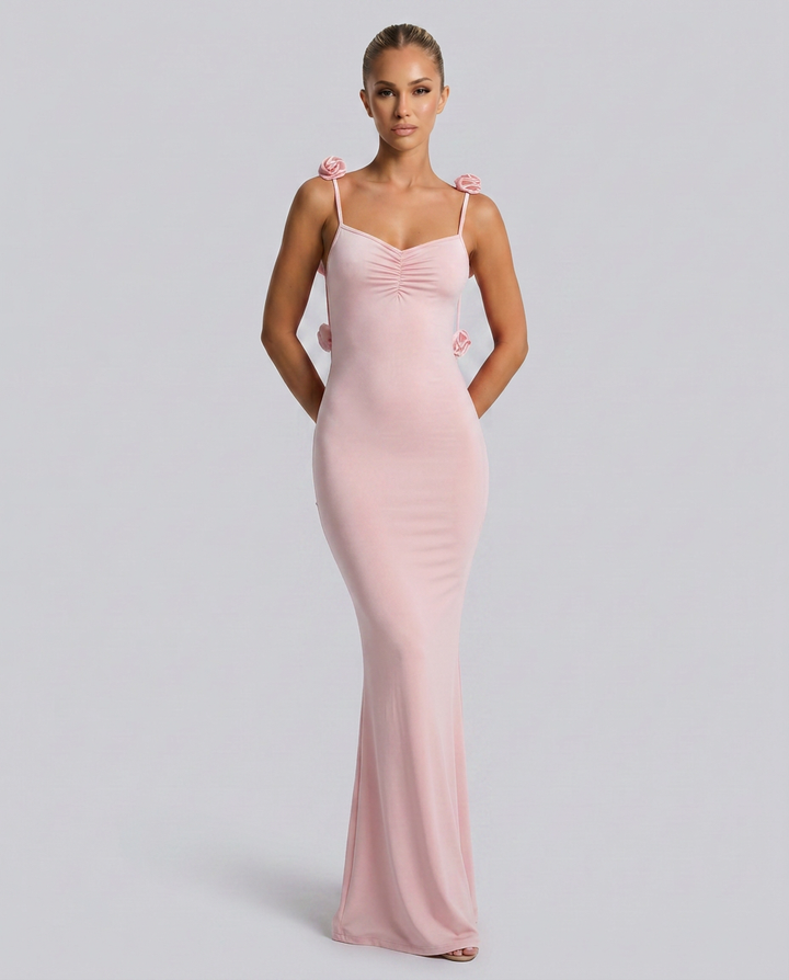 Elenora | Maxi Dress with Low Back and Floral Strap Detail